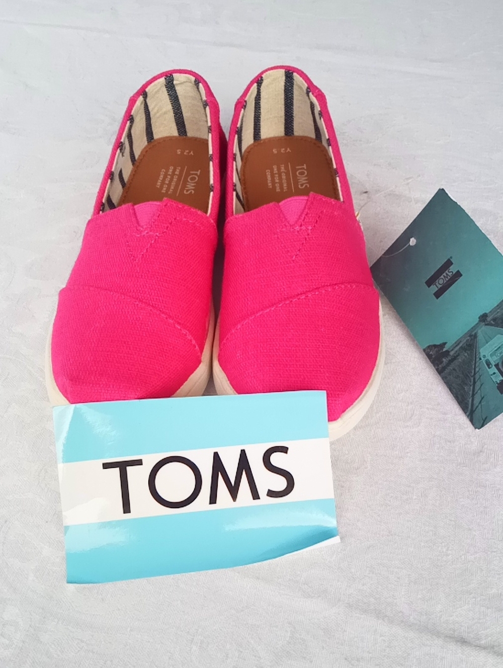 TOMS Kids Bright Pink Canvas Slip-On Moccasins